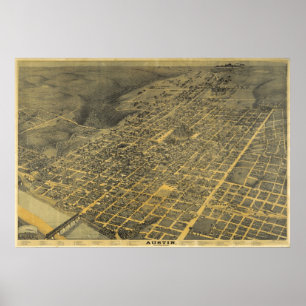 1887 Austin, TX Bird's Eye View Panorama Karte Poster