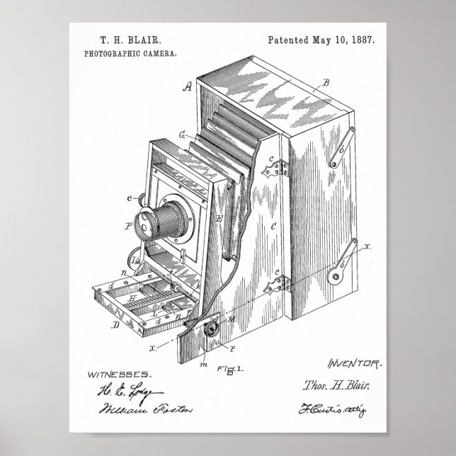 1887 Camera Patent Art Zeichnend Print Poster (Vorne)