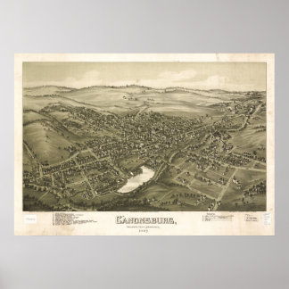1887 Canonsburg, PA Birds Eye Panoramablick Karte Poster
