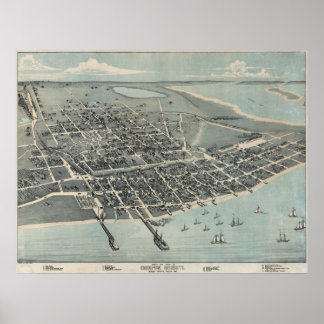 1887 Corpus Christi TX BirdsAugen Panoramablick Ka Poster