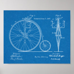 1887 Entwurf des Hoch-Rad-Fahrraddesigns Kunst Dru Poster