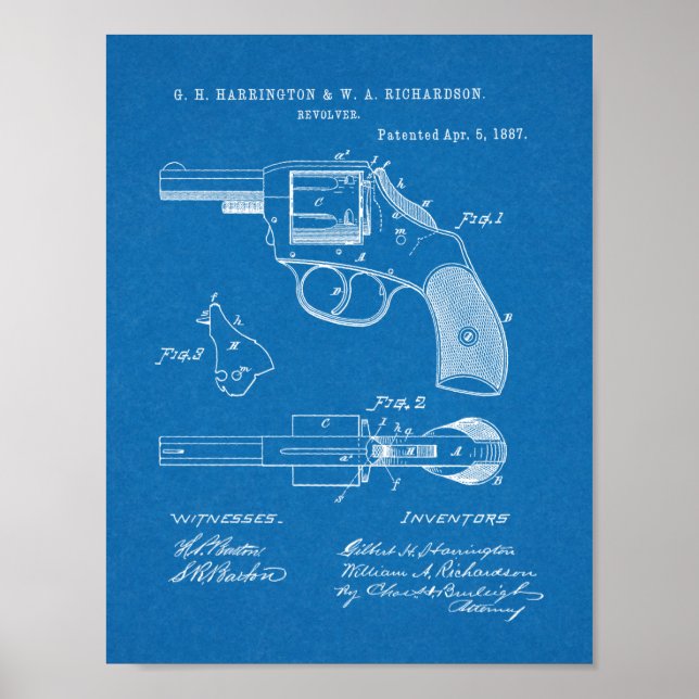 1887 Gun Revolver Patent Art Zeichnend Print Poster (Vorne)