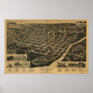 1887 Macon, GA Birds Augen Panoramablick Karte Poster