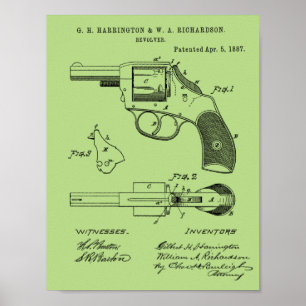 1887 Revolver Patent Kunst Zeichnung Druck Poster