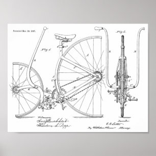 1887 Vintage Fahrrad Design Patent Kunst Druck Poster
