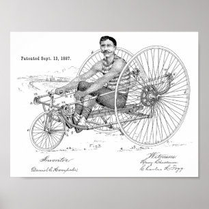 1887 Vintage Fahrrad Dreirad Patent Kunst Druck Poster