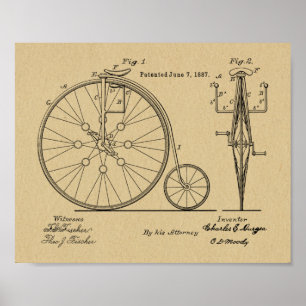 1887 Vintage High Wheeler Fahrrad Patent Kunst Dru Poster