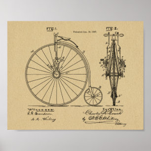1887 Vintage High Wheeler Fahrrad Patent Kunst Dru Poster