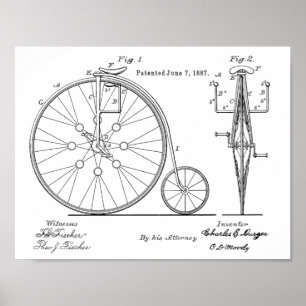 1887 Vintage High Wheeler Fahrrad Patent Kunst Dru Poster