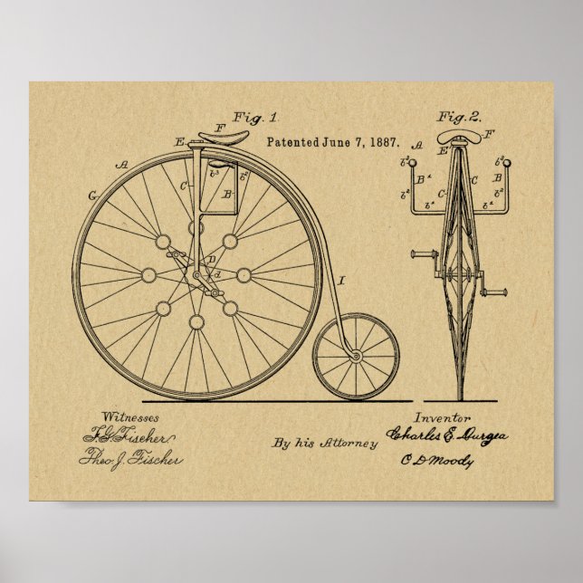 1887 Vintages Fahrrad-Patent Art Printwerbung Poster (Vorne)