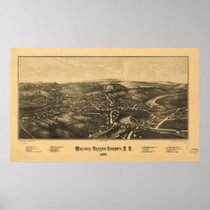 1887 Walden, New Birds Eye Panoramablick Karte Poster