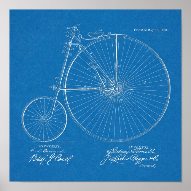 1888 Design für Fahrräder mit hohem Rad - Kunstdru Poster (Vorne)