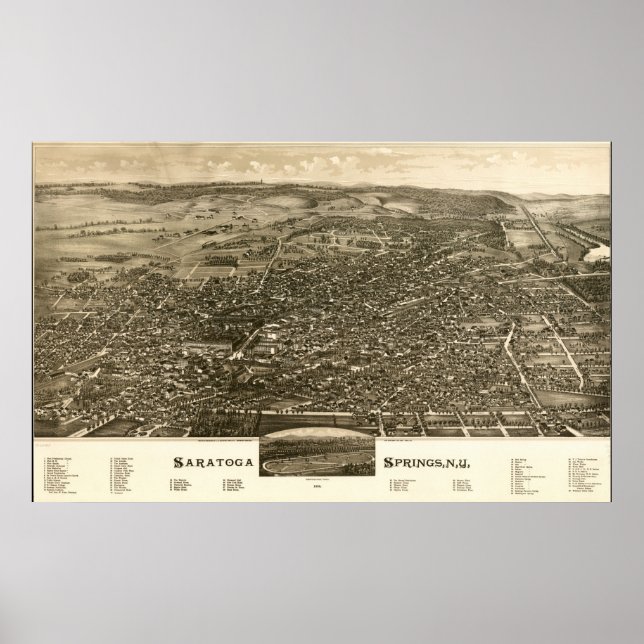 1888 Saratoga Springs, New Birds Eye Panorama Kart Poster (Vorne)