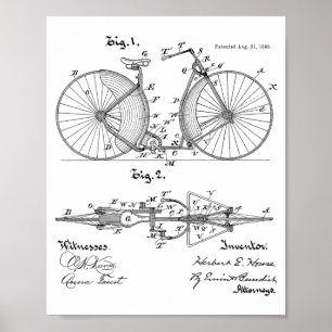 1888 Vintage Fahrrad Design Patent Kunst Druck Poster