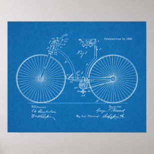 1888 Vintages Fahrrad Patent Blueprint Art Print Poster