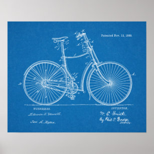 1888 Vintages Fahrrad Patent Blueprint Art Print Poster