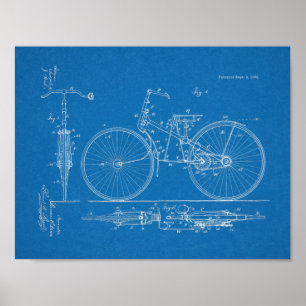 1888 Vintages Fahrraddesign Patentschrift Art Prin Poster