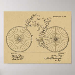 1888 Vintages Fahrraddesign Patentschrift Art Prin Poster