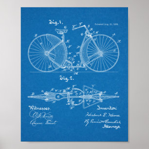 1888 Vintages Fahrraddesign Patentschrift Art Prin Poster
