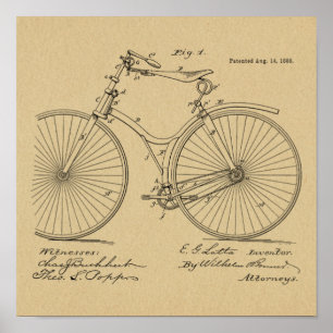 1888 Vintages Fahrraddesign Patentschrift Art Prin Poster