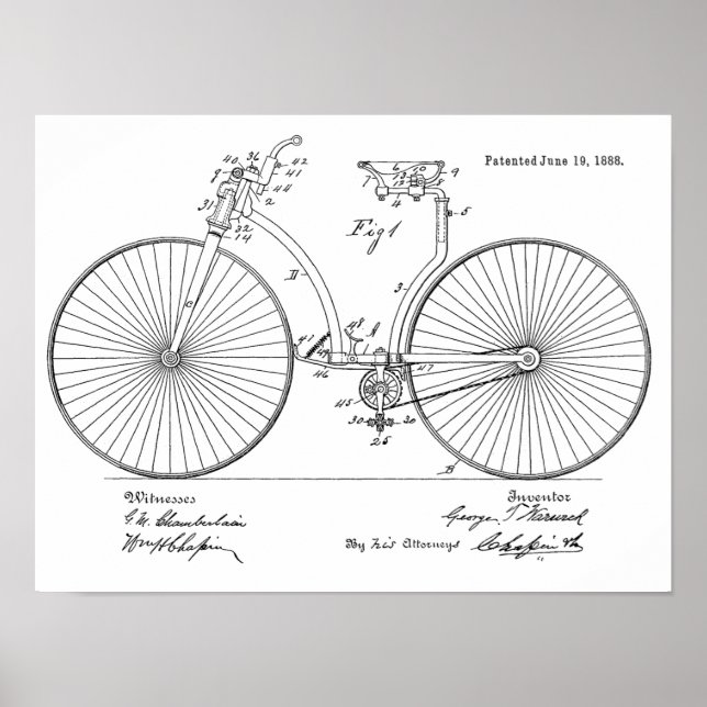 1888 Vintages Fahrradpatent Art Printwerbung Poster (Vorne)
