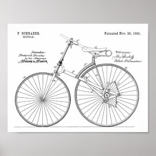 1889 Chainless Bicycle Patent Art Zeichnend Print Poster
