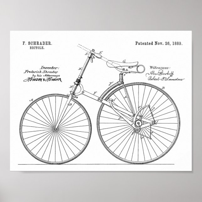 1889 Chainless Bicycle Patent Art Zeichnend Print Poster (Vorne)