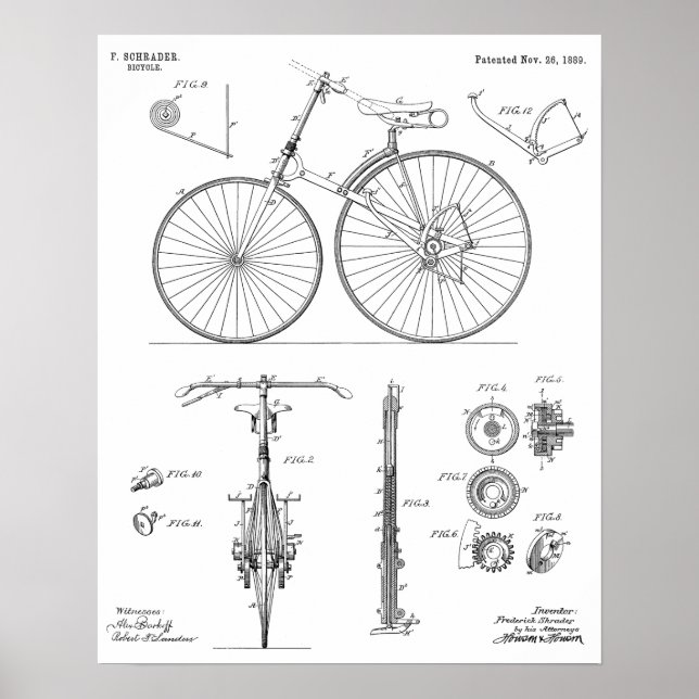 1889 Chainless Bicycle Patent Art Zeichnend Print Poster (Vorne)