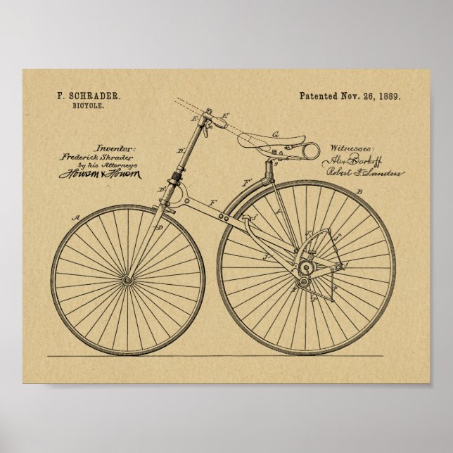1889 Chainless Bicycle Patent Art Zeichnend Print Poster (Vorne)