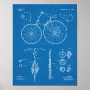 1889 Chainless Bicycle Patent Art Zeichnend Print Poster