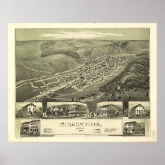 1889 Girardville, PA Birds Eye Panoramablick Karte Poster