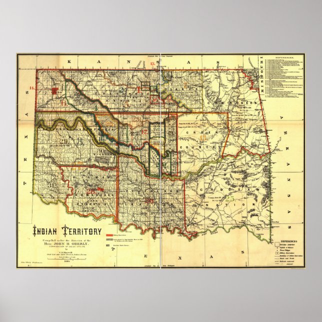 1889 Indian Territory Map Poster (Vorne)
