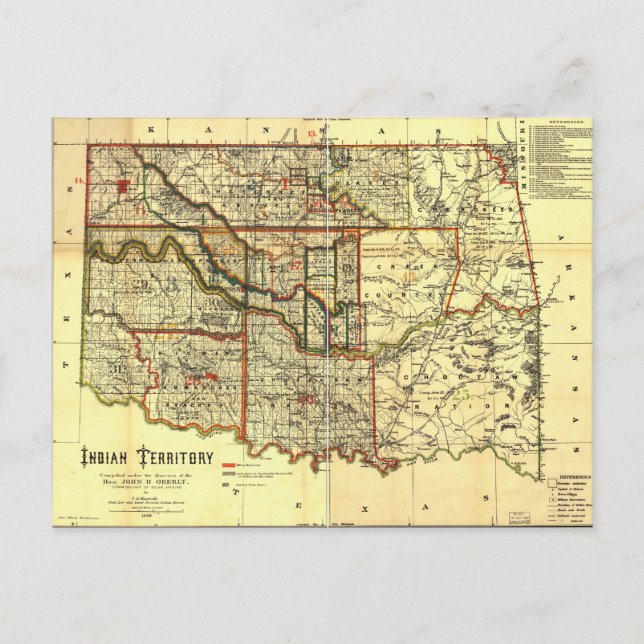 1889 Indian Territory Map Postkarte (Vorderseite)