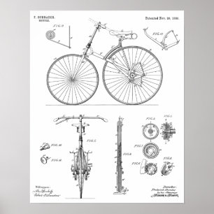 1889 Kettenloses Fahrrad Patent Kunst Zeichnung Dr Poster