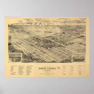 1889 North Yakima, WA Birds Eye Panoramablick Kart Poster