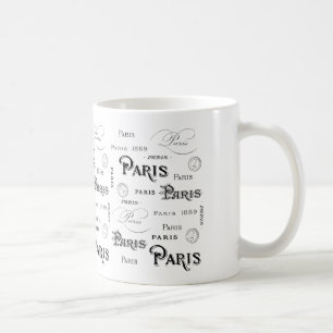 1889 Pariser Wort-Typografie & französische Postst Kaffeetasse