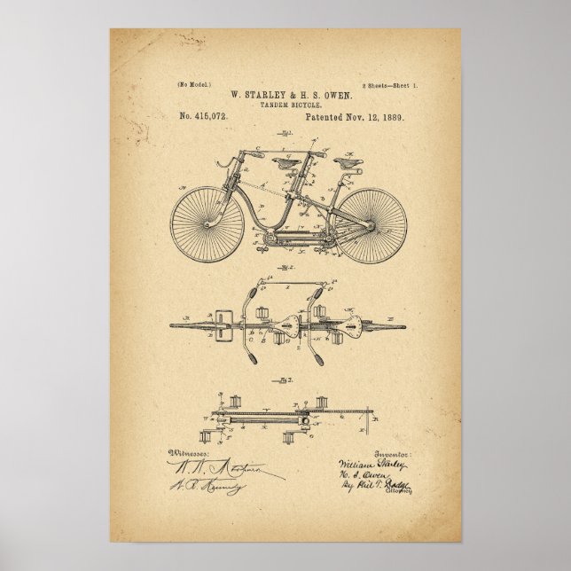 1889 Patenttandem Bicycle Poster (Vorne)
