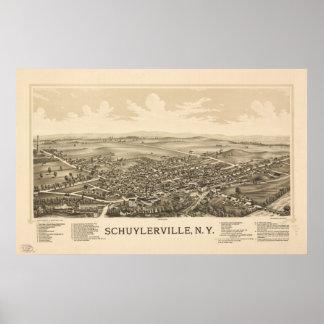 1889 Schuylerville, New Birds Eye Panorama Karte Poster