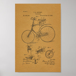 1889 Vintages Fahrrad Velocipede Patent Art Printw Poster