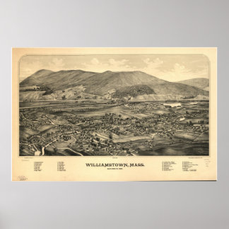 1889 Williamstown, MA Birds Eye Panorama Karte Poster