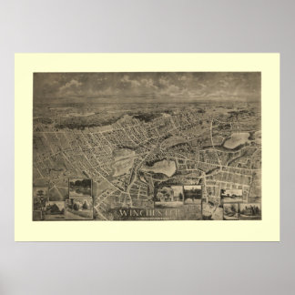 1889 Winchester, MA Birds Eye Panoramablick Karte Poster