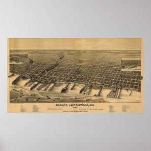 1890 Ashland, WI Birds Eye Panorama Karte Poster