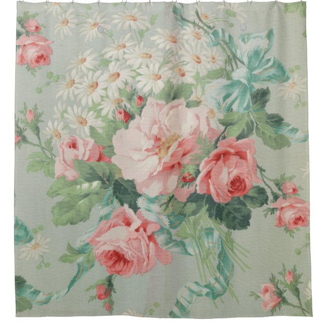 1890 Britische Vintage Fabric Rose & Daisies Duschvorhang (Vorderseite)