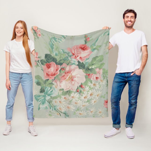 1890 Britische Vintage Fabric Rose & Daisies Fleecedecke (Beispiel)