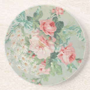 1890 britischer Vintage-Stoff Rosen & Gänseblümche Getränkeuntersetzer