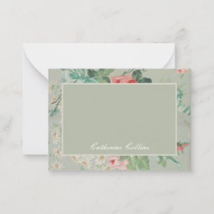 1890 Britischer Vintage-Stoff Rosen & Gänseblümche Mitteilungskarte