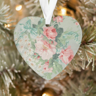 1890 britischer Vintage-Stoff Rosen & Gänseblümche Ornament