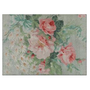 1890 britischer Vintage-Stoff Rosen & Gänseblümche Schneidebrett