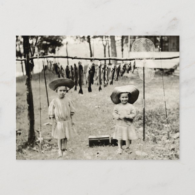 1890 Girls Fishing Postkarte (Vorderseite)