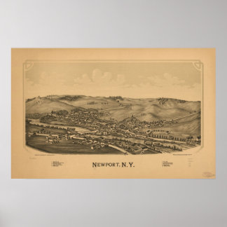 1890 Newport, New Birds Eye Panoramablick Karte Poster